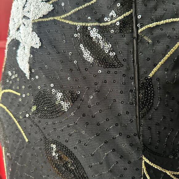 Belle Badgley Mischka Dress Gown Size 14 Black Sequin Wedding Formal Cocktail - Picture 10 of 14